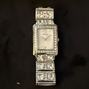 Fossil Silver Watch with Crystal Accents